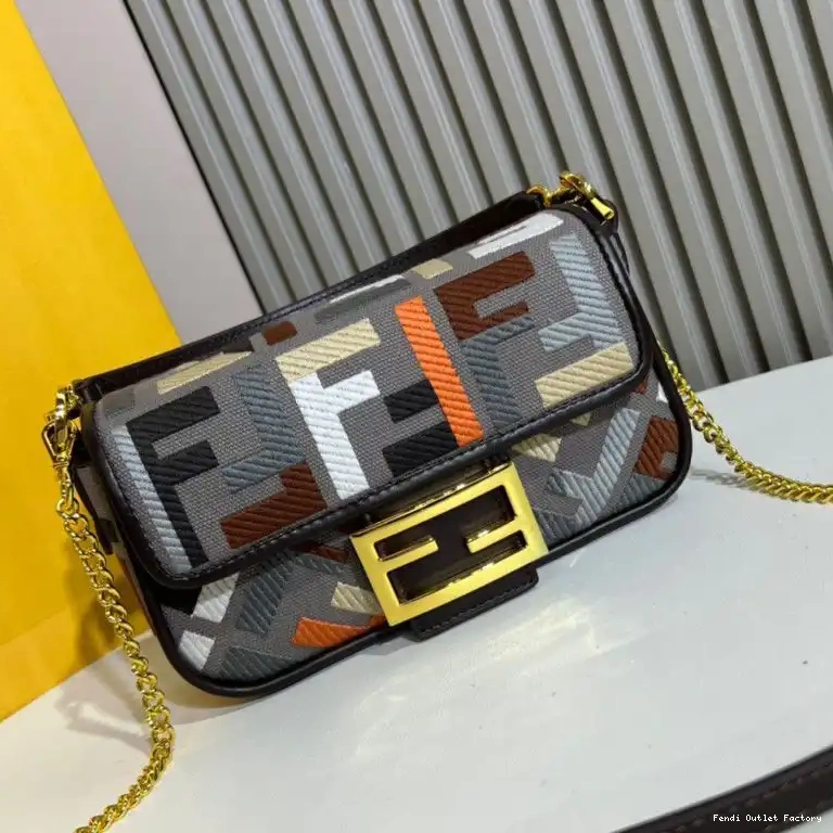 Affordable HOT In Motif Canvas Bag Mini Baguette Grey FF Fendi Multi 0705